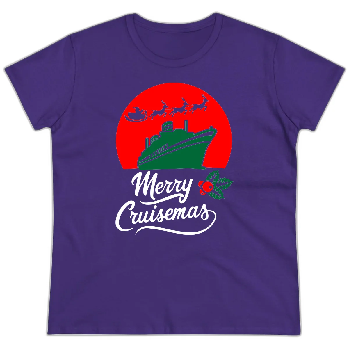 Merry Cruisemas Festive Holiday Ladies Tee in Purple