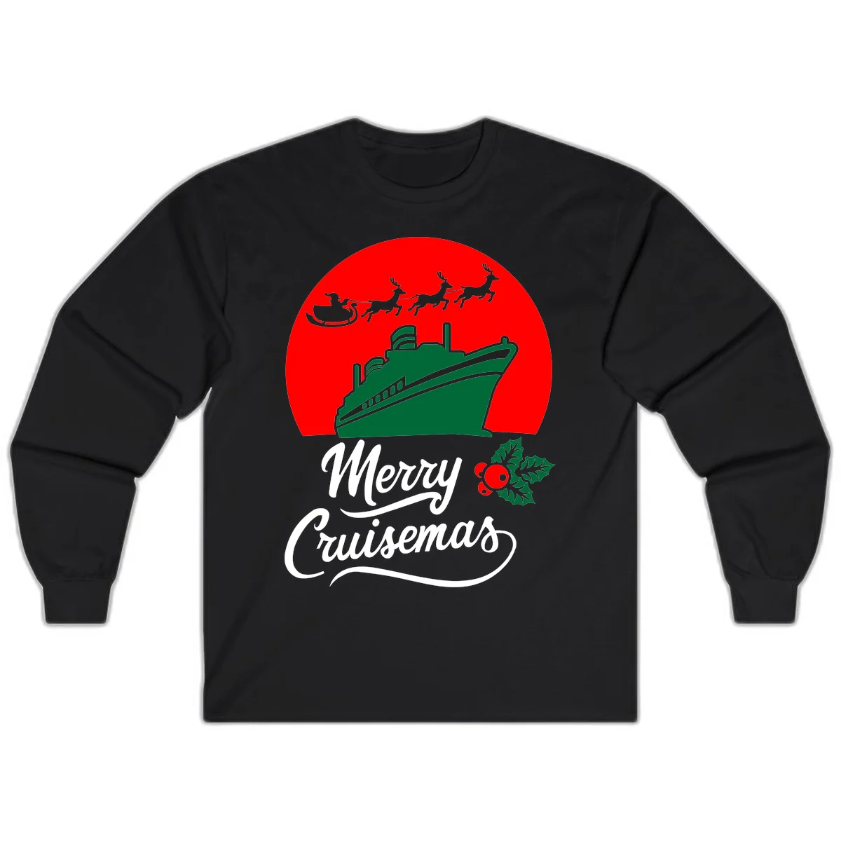 Merry Cruisemas Holiday Cruise Long Sleeve Tee in Black