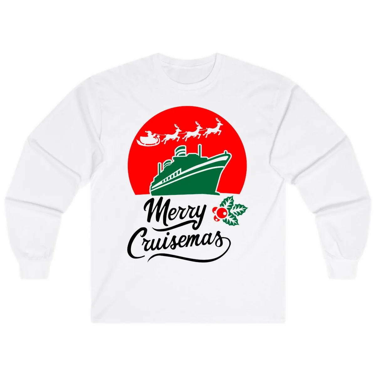 Merry Cruisemas Holiday Cruise Long Sleeve Tee in White