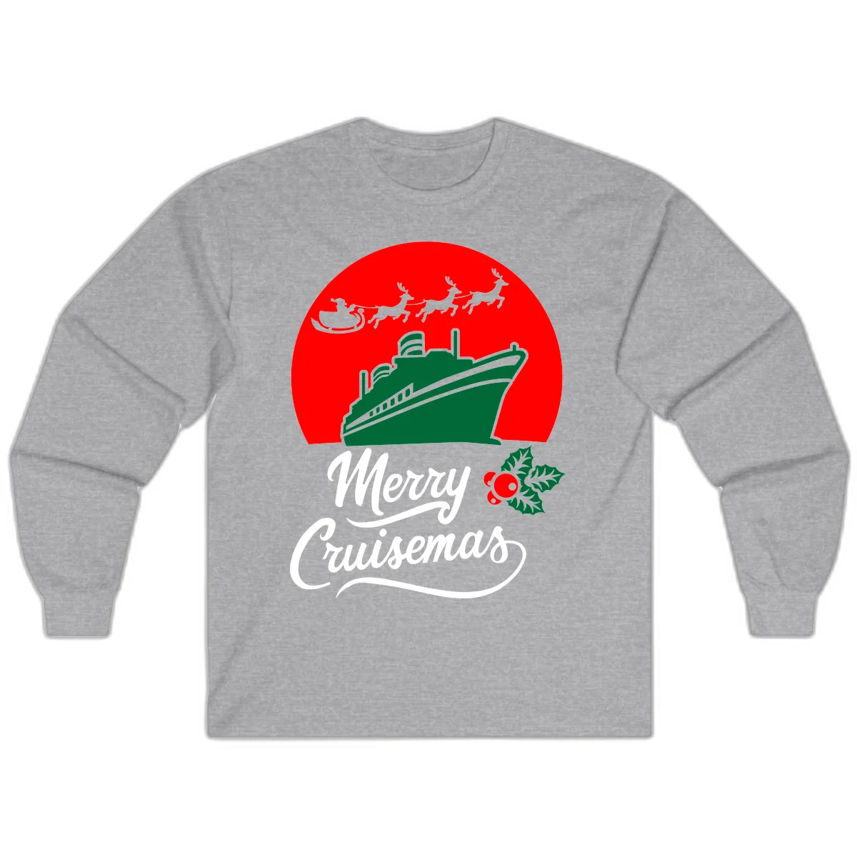 Merry Cruisemas Holiday Cruise Long Sleeve Tee in Sport Grey