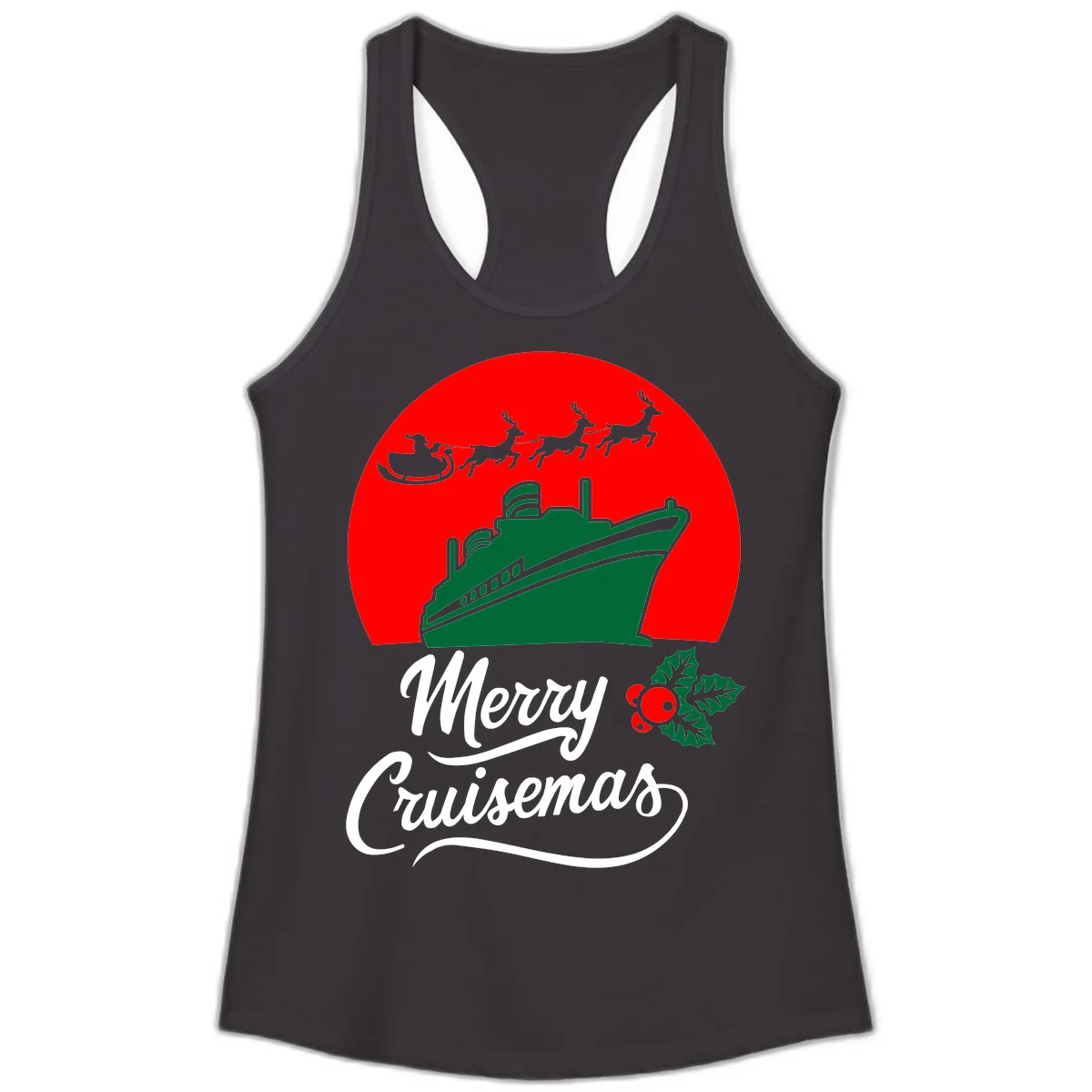 Merry Cruisemas Holiday Ladies Tank Top in Black