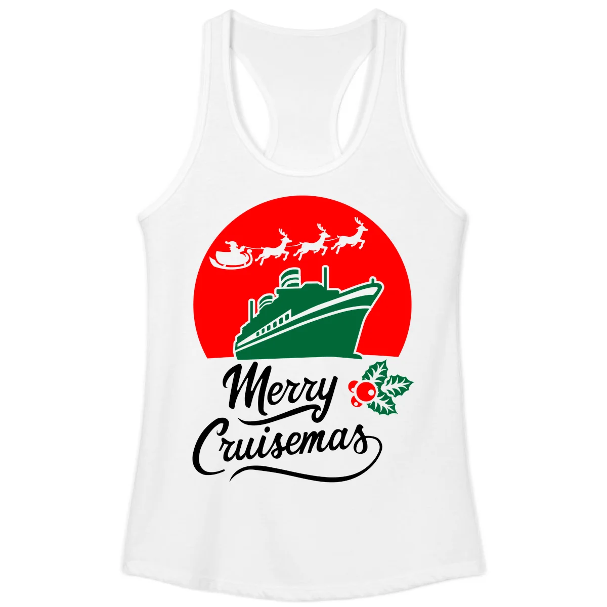 Merry Cruisemas Holiday Ladies Tank Top in White