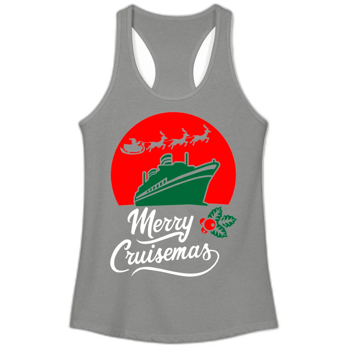 Merry Cruisemas Holiday Ladies Tank Top in Heather Grey