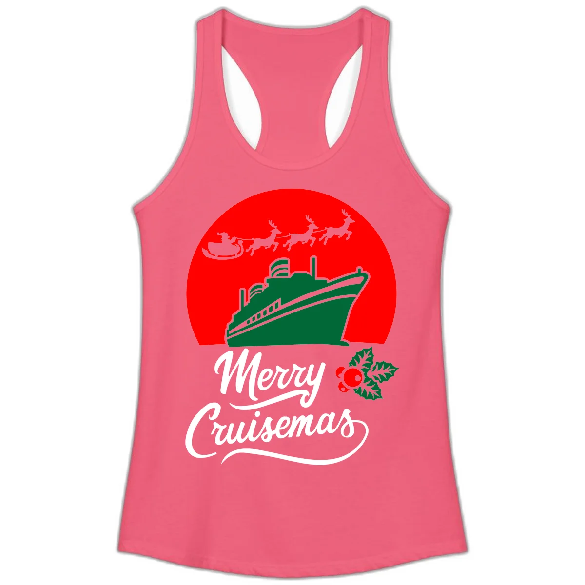Merry Cruisemas Holiday Ladies Tank Top in Hot Pink