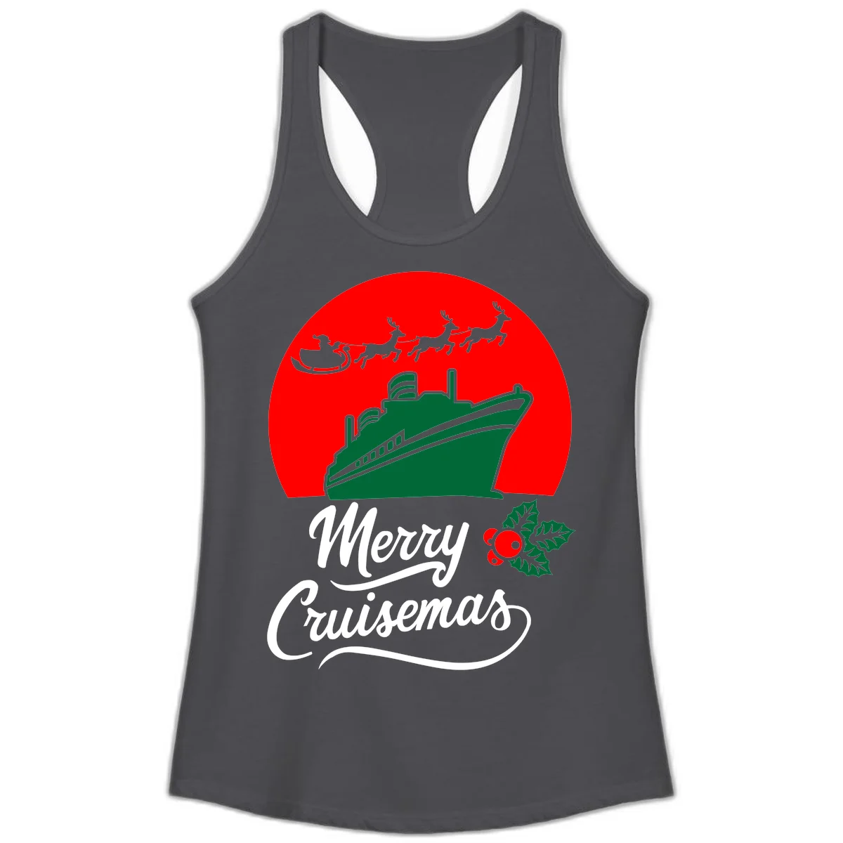 Merry Cruisemas Holiday Ladies Tank Top in Solid Dark Gray