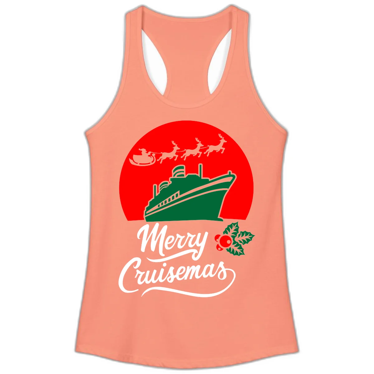 Merry Cruisemas Holiday Ladies Tank Top in Solid Light Orange
