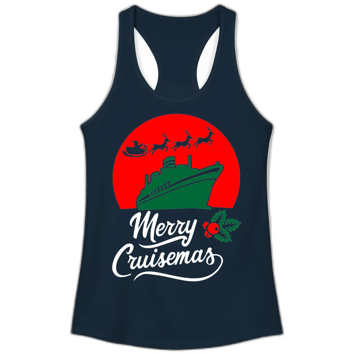 Merry Cruisemas Holiday Ladies Tank Top in Solid Midnight Navy