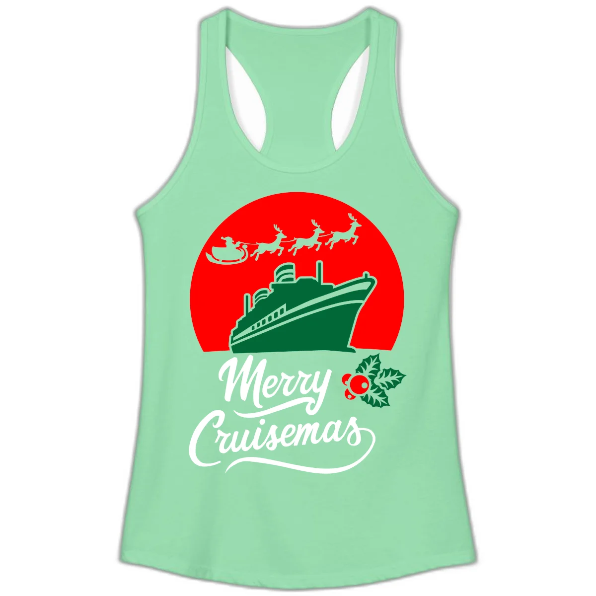 Merry Cruisemas Holiday Ladies Tank Top in Solid Mint