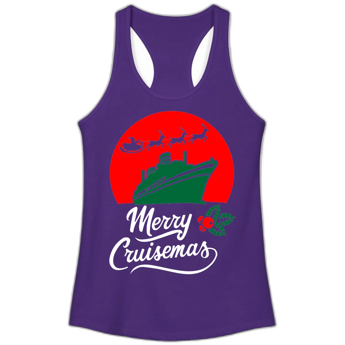 Merry Cruisemas Holiday Ladies Tank Top in Solid Purple Rush