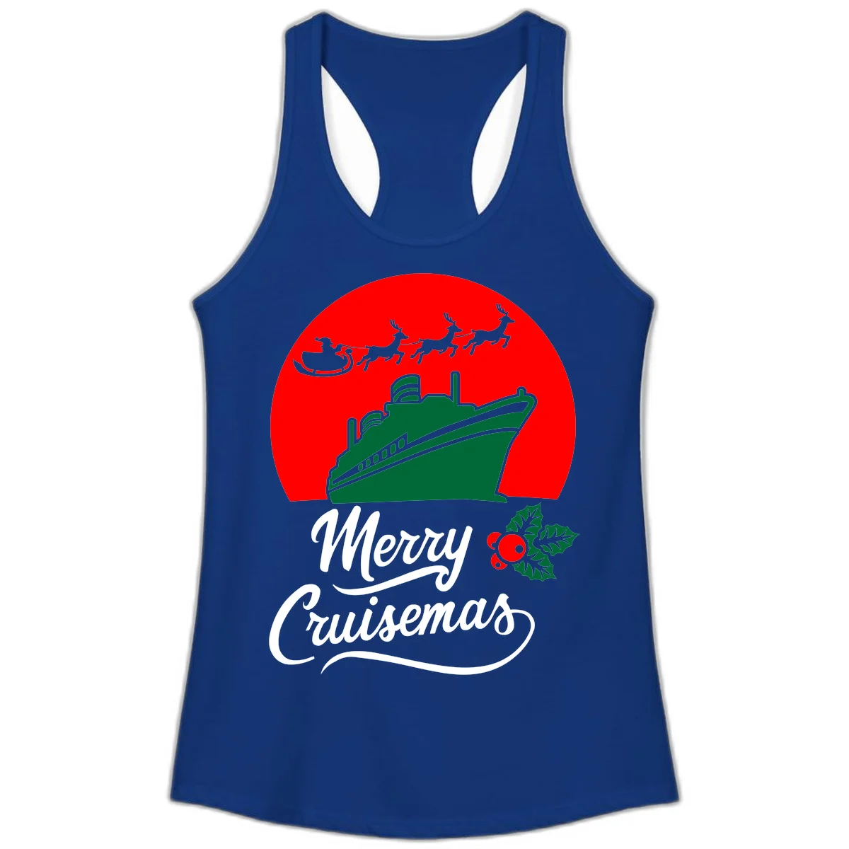 Merry Cruisemas Holiday Ladies Tank Top in Solid Royal
