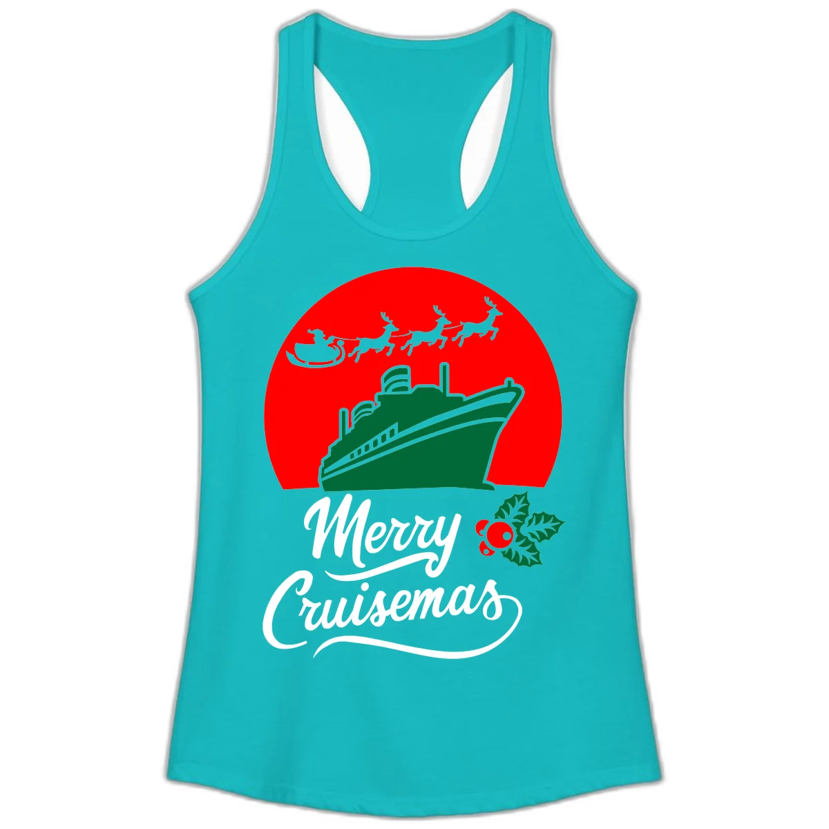 Merry Cruisemas Holiday Ladies Tank Top in Tahiti Blue