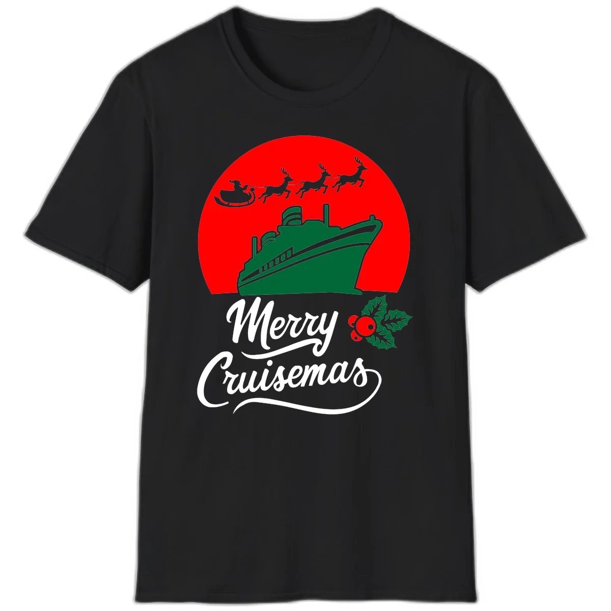 Merry Cruisemas Holiday Cruise Ship Christmas T-Shirt in Black
