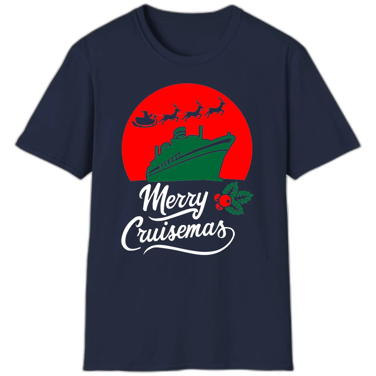 Merry Cruisemas Holiday Cruise Ship Christmas T-Shirt in Navy