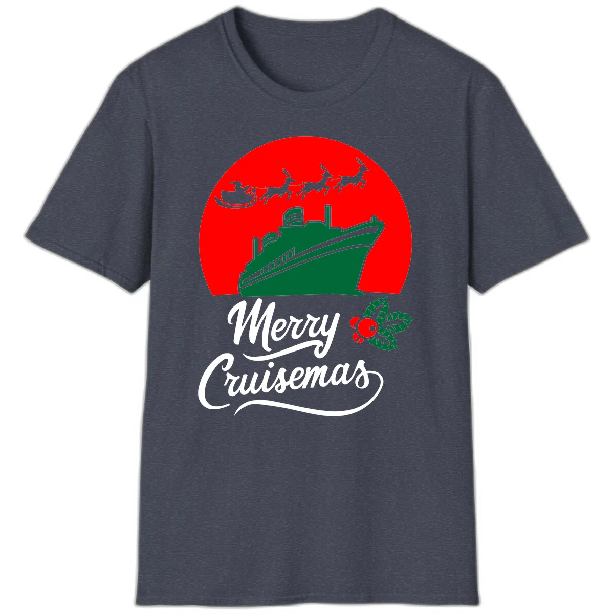 Merry Cruisemas Holiday Cruise Ship Christmas T-Shirt in Heather Navy