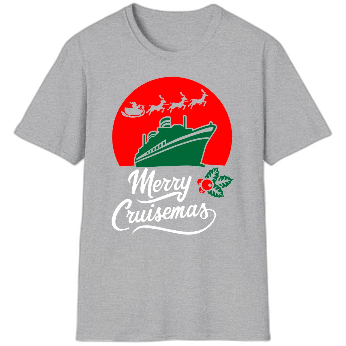 Merry Cruisemas Holiday Cruise Ship Christmas T-Shirt in Sport Grey