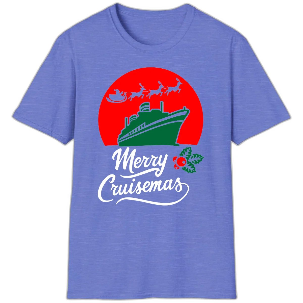 Merry Cruisemas Holiday Cruise Ship Christmas T-Shirt in Heather Royal
