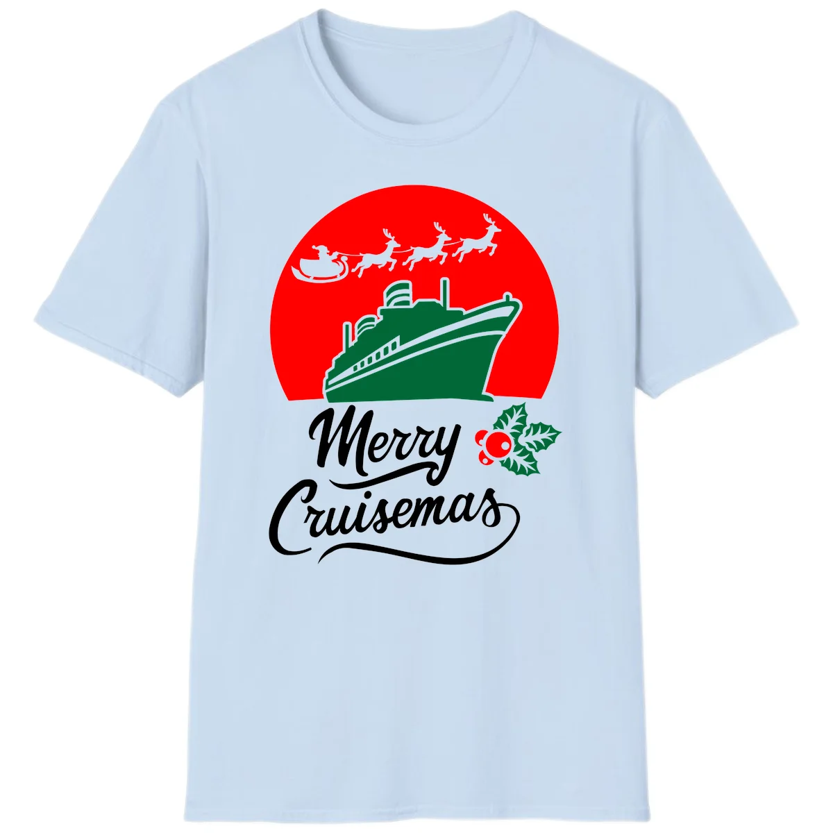 Merry Cruisemas Holiday Cruise Ship Christmas T-Shirt in Light Blue