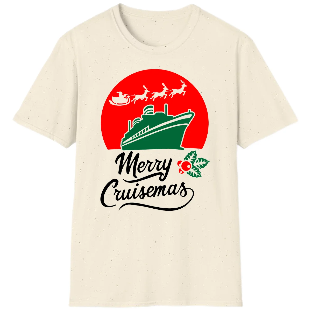 Merry Cruisemas Holiday Cruise Ship Christmas T-Shirt in Natural