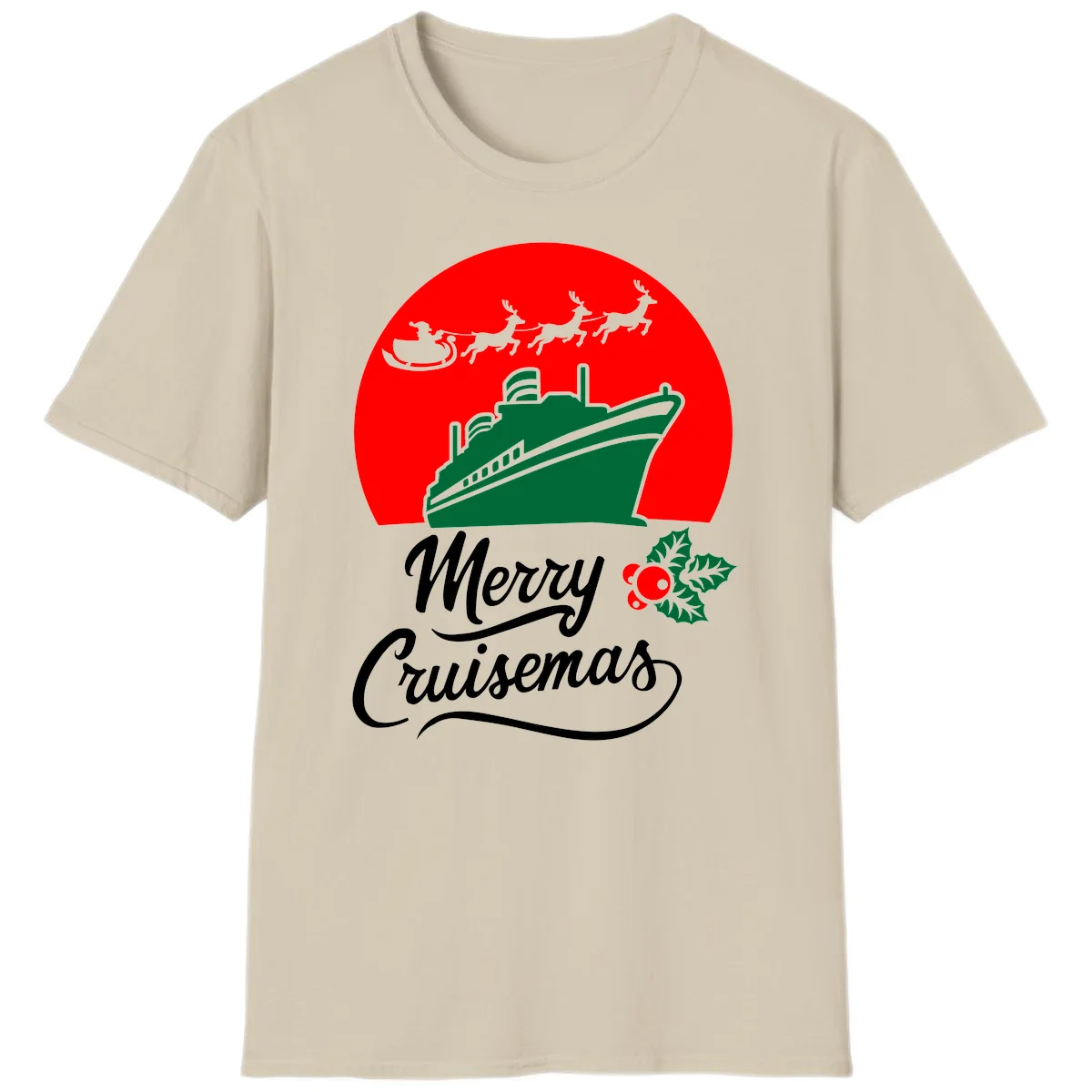 Merry Cruisemas Holiday Cruise Ship Christmas T-Shirt in Sand
