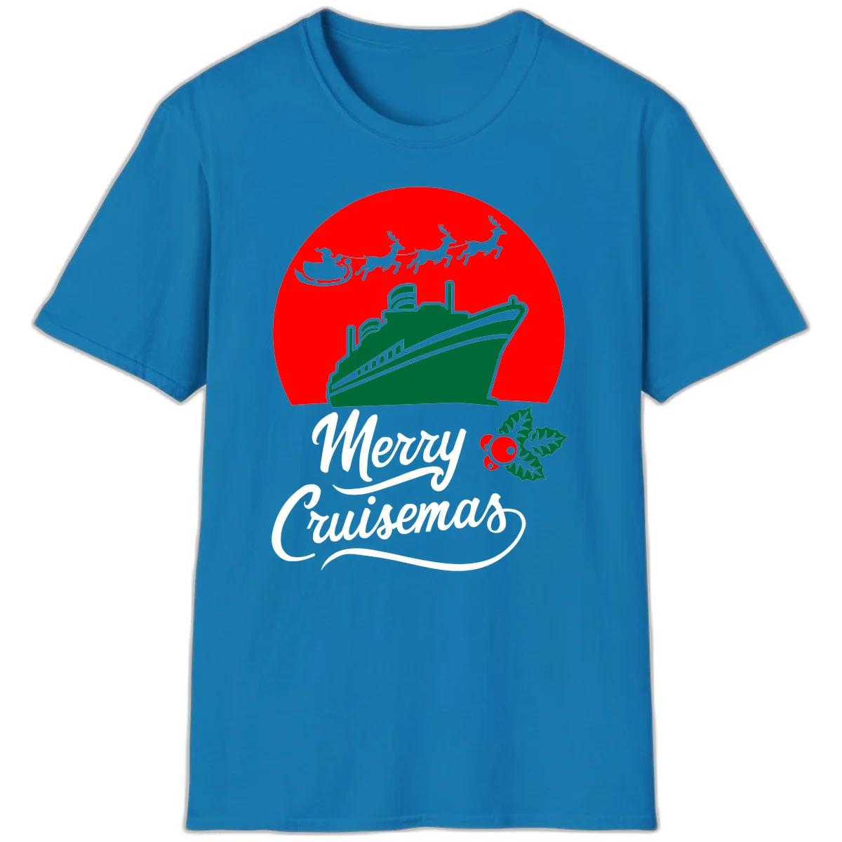 Merry Cruisemas Holiday Cruise Ship Christmas T-Shirt in Sapphire