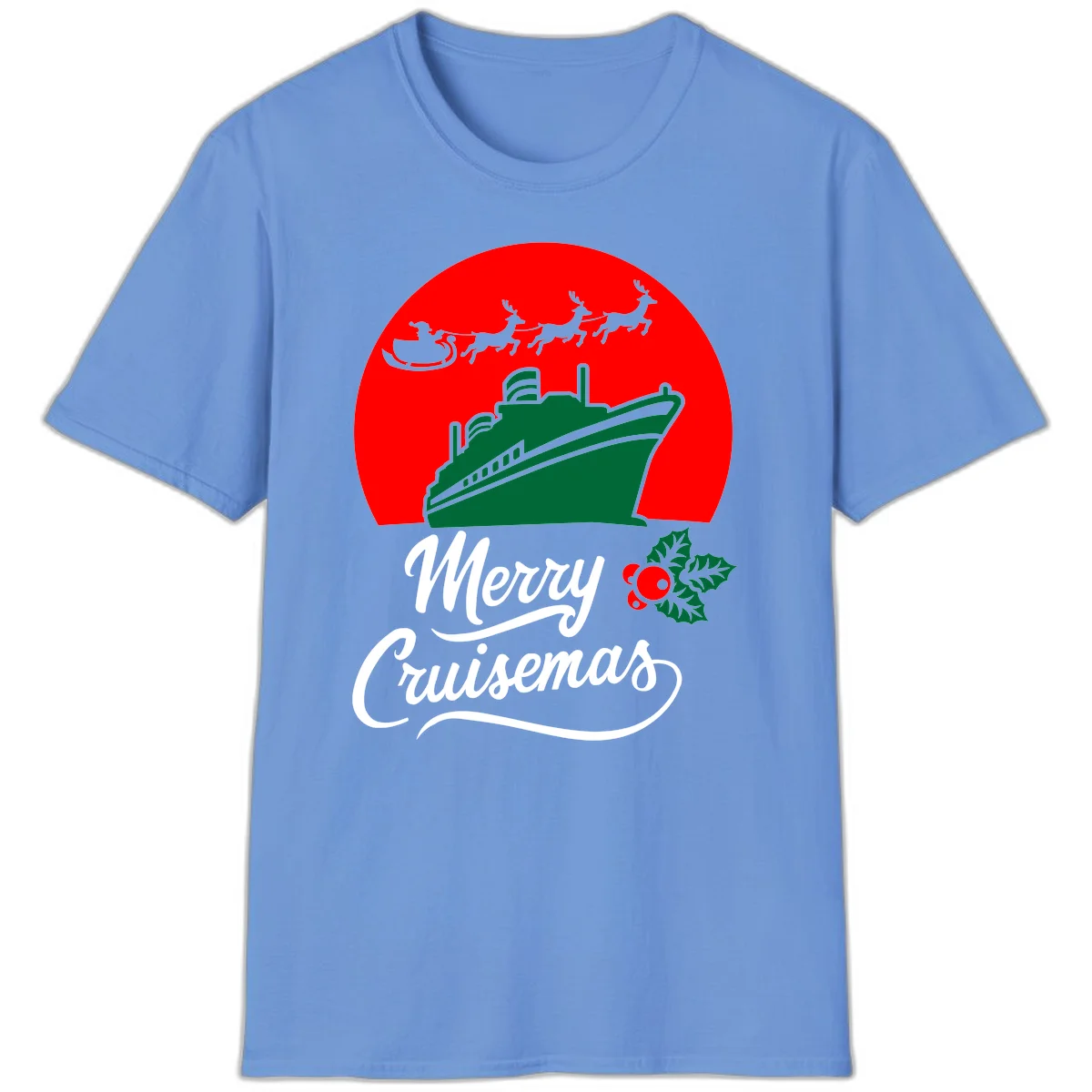 Merry Cruisemas Holiday Cruise Ship Christmas T-Shirt in Carolina Blue