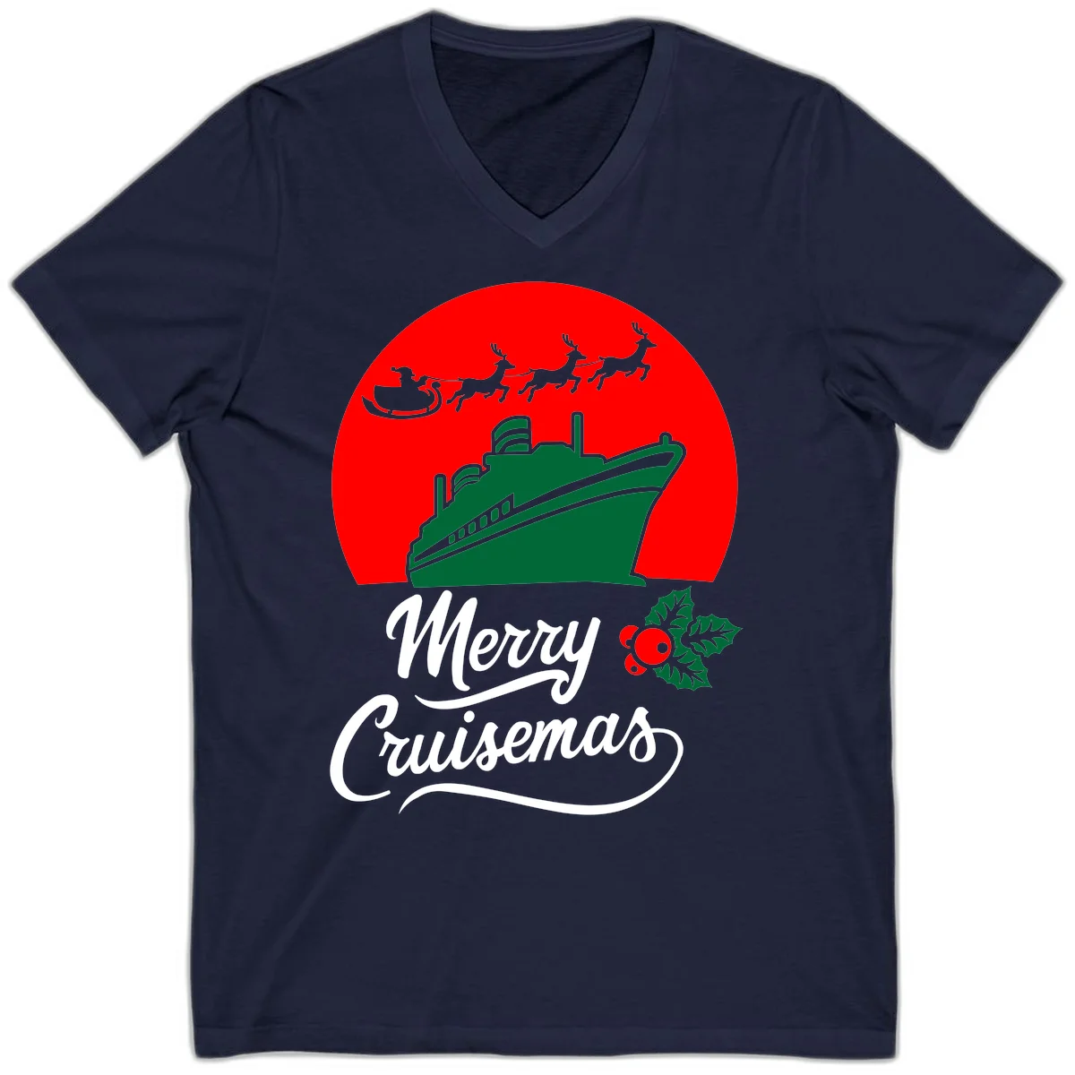 Merry Cruisemas Holiday Cruise V-Neck Tee in Navy