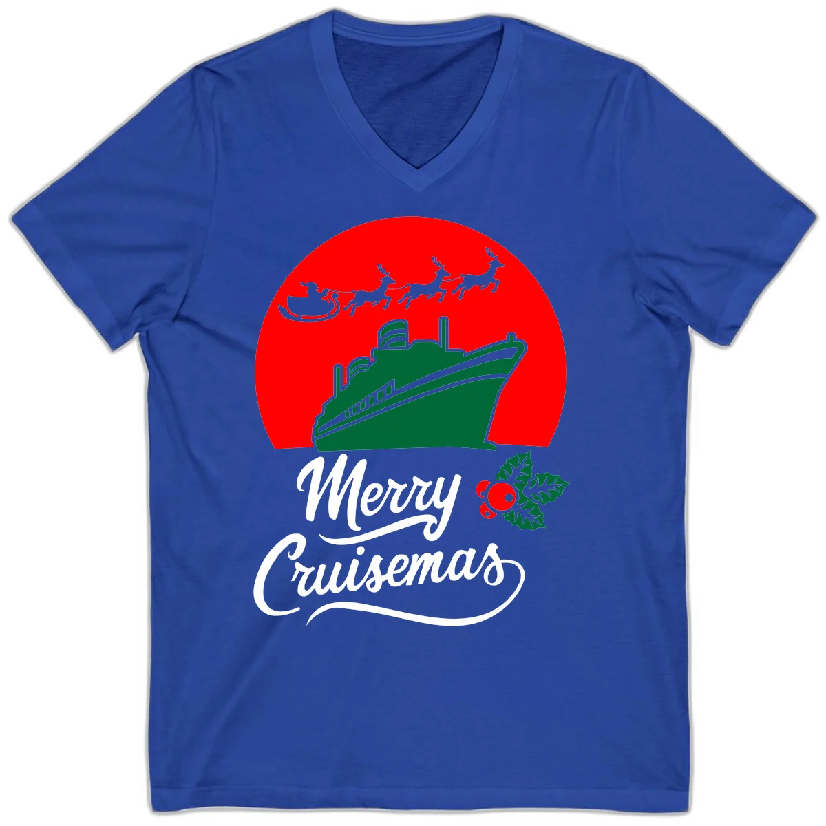 Merry Cruisemas Holiday Cruise V-Neck Tee in True Royal