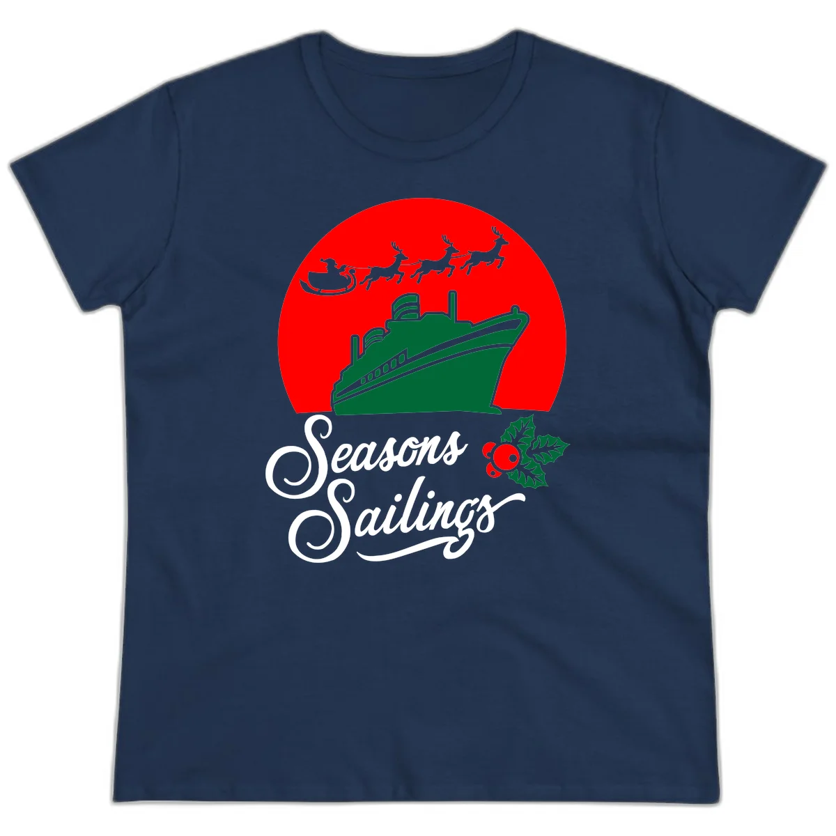 Seasons Sailings Cruise Ship Holiday Ladies Tee in Navy