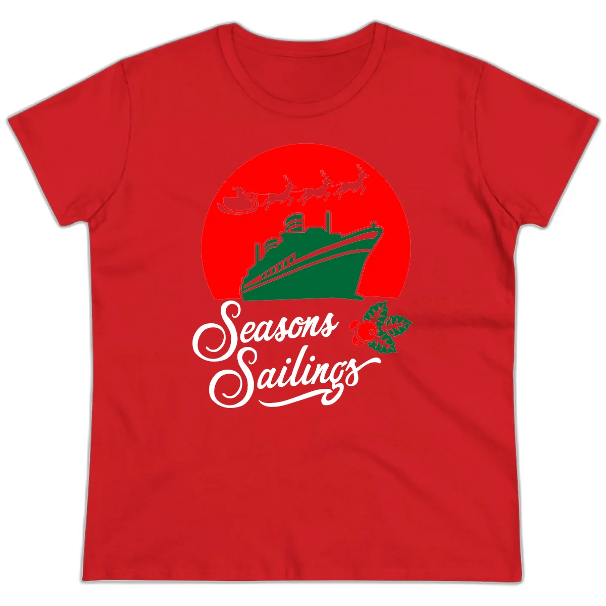 Seasons Sailings Cruise Ship Holiday Ladies Tee in Red