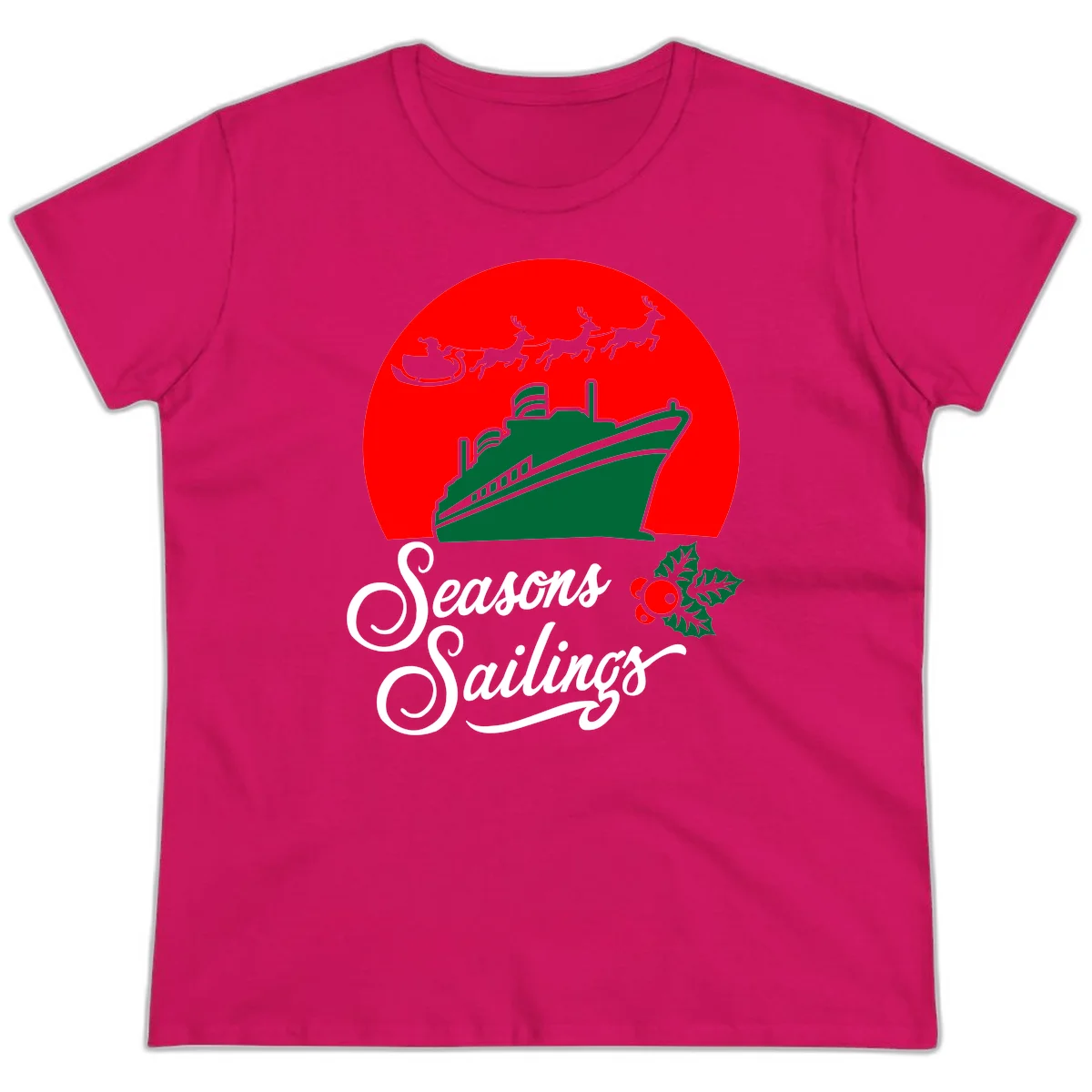 Seasons Sailings Cruise Ship Holiday Ladies Tee in Heliconia