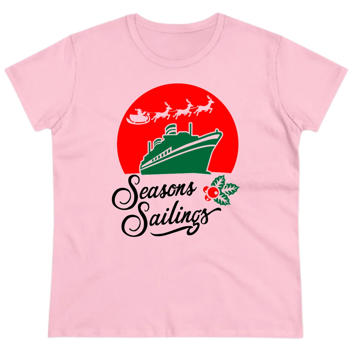 Seasons Sailings Cruise Ship Holiday Ladies Tee in Light Pink