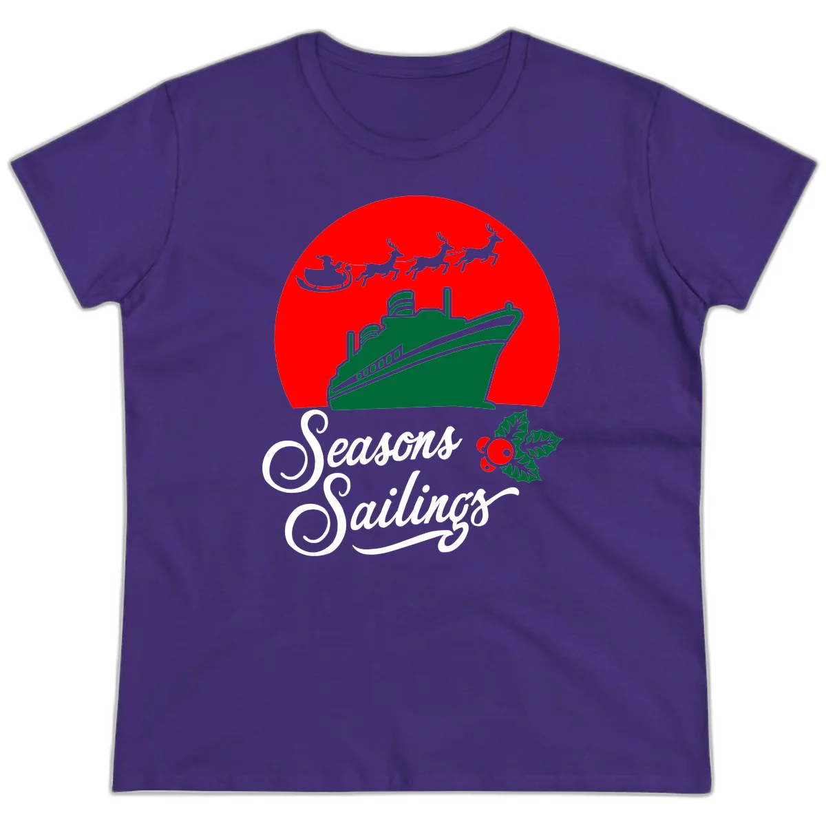 Seasons Sailings Cruise Ship Holiday Ladies Tee in Purple