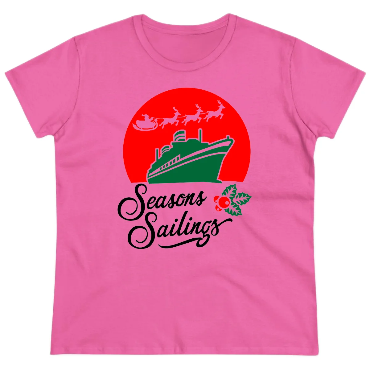 Seasons Sailings Cruise Ship Holiday Ladies Tee in Azalea