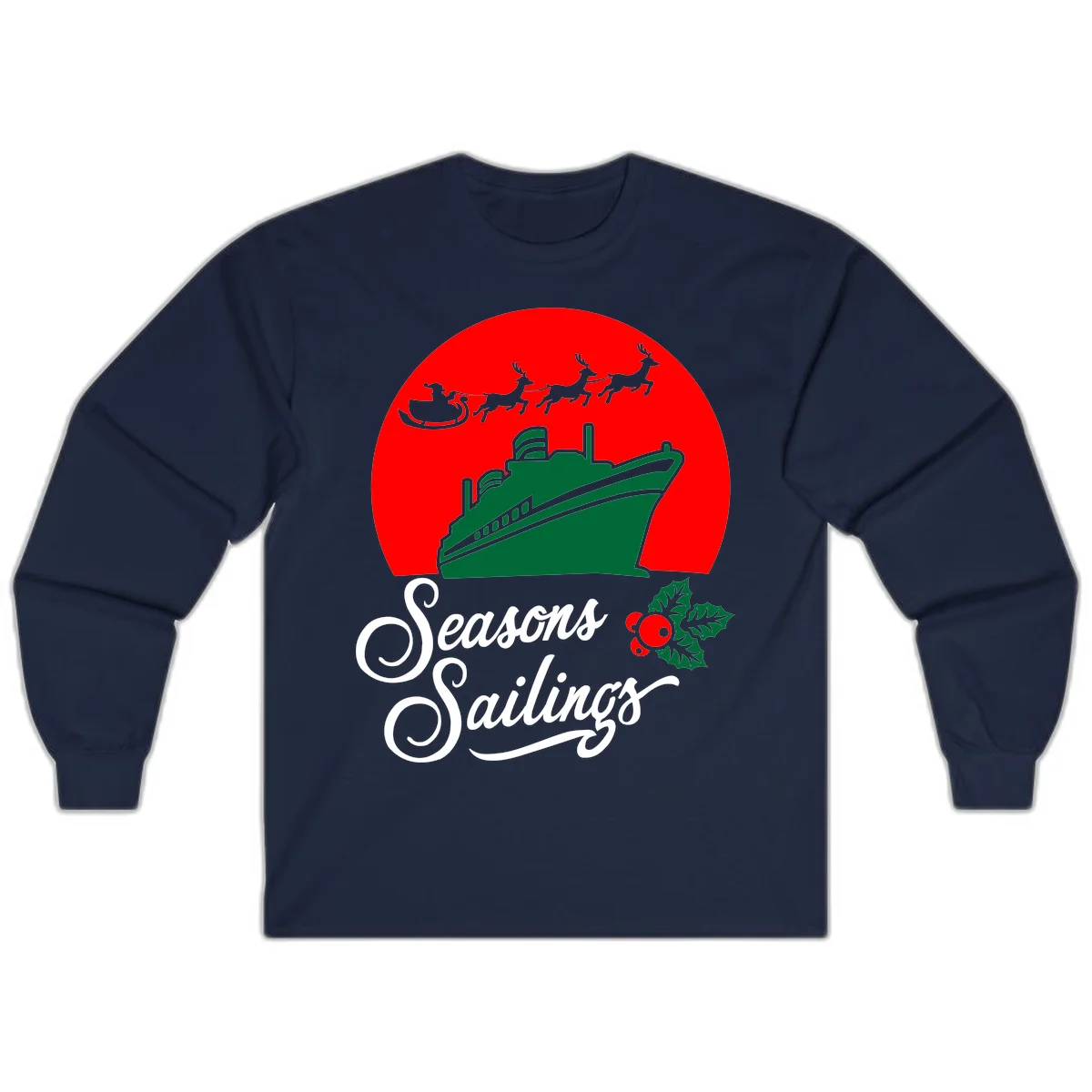 Seasons Sailings Cruise Ship Holiday Long Sleeve in Navy