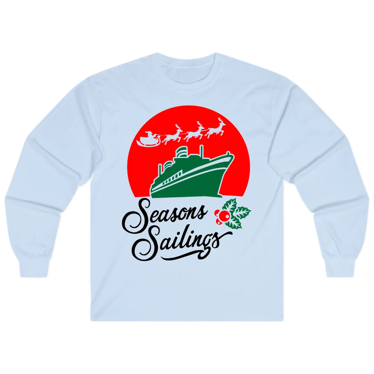 Seasons Sailings Cruise Ship Holiday Long Sleeve in Light Blue