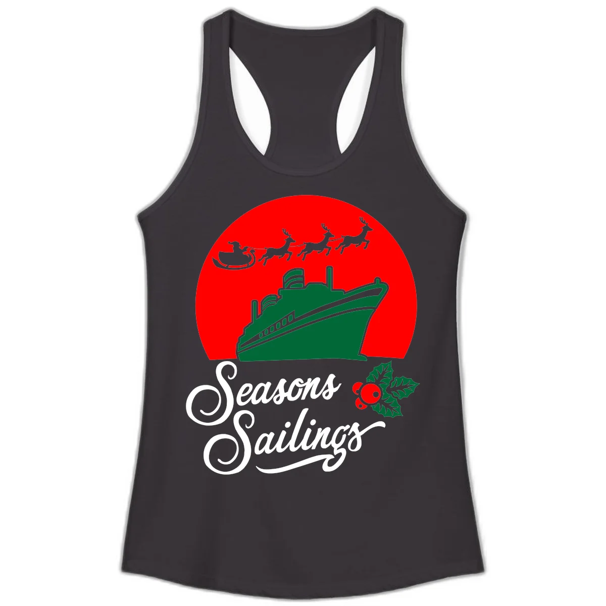 Seasons Sailings Cruise Ship Holiday Ladies Tank in Black