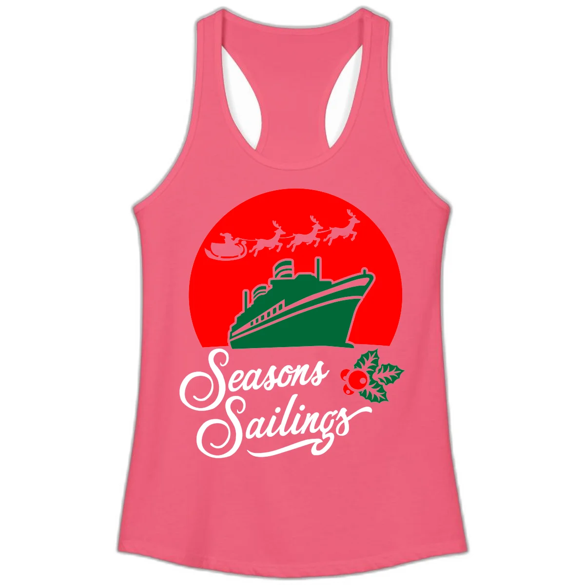 Seasons Sailings Cruise Ship Holiday Ladies Tank in Hot Pink