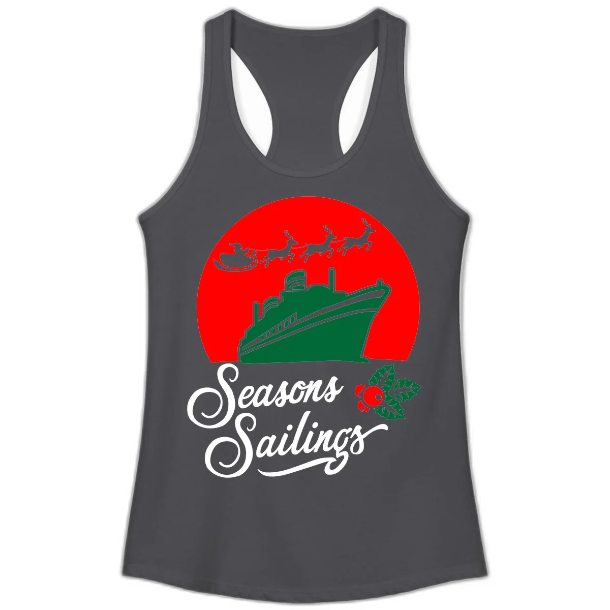 Seasons Sailings Cruise Ship Holiday Ladies Tank in Solid Dark Gray