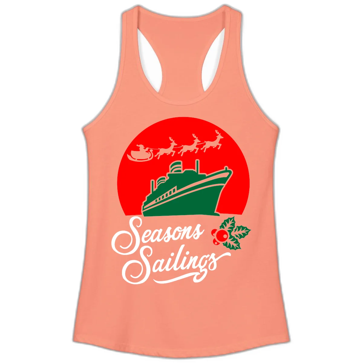 Seasons Sailings Cruise Ship Holiday Ladies Tank in Solid Light Orange