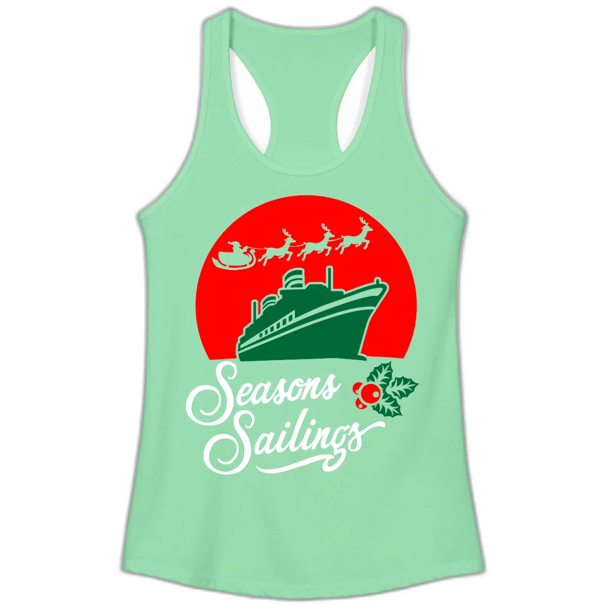 Seasons Sailings Cruise Ship Holiday Ladies Tank in Solid Mint