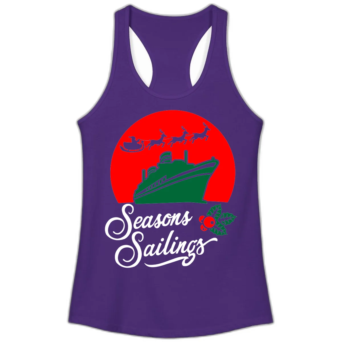 Seasons Sailings Cruise Ship Holiday Ladies Tank in Solid Purple Rush