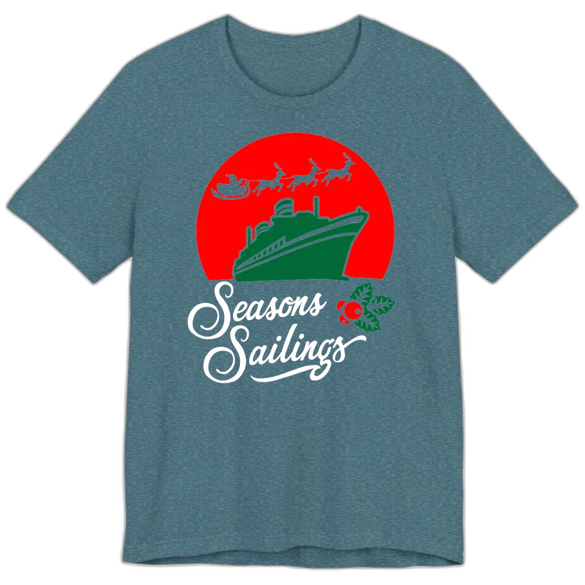 Seasons Sailings Cruise Ship Holiday Premium T-Shirt in Heather Deep Teal