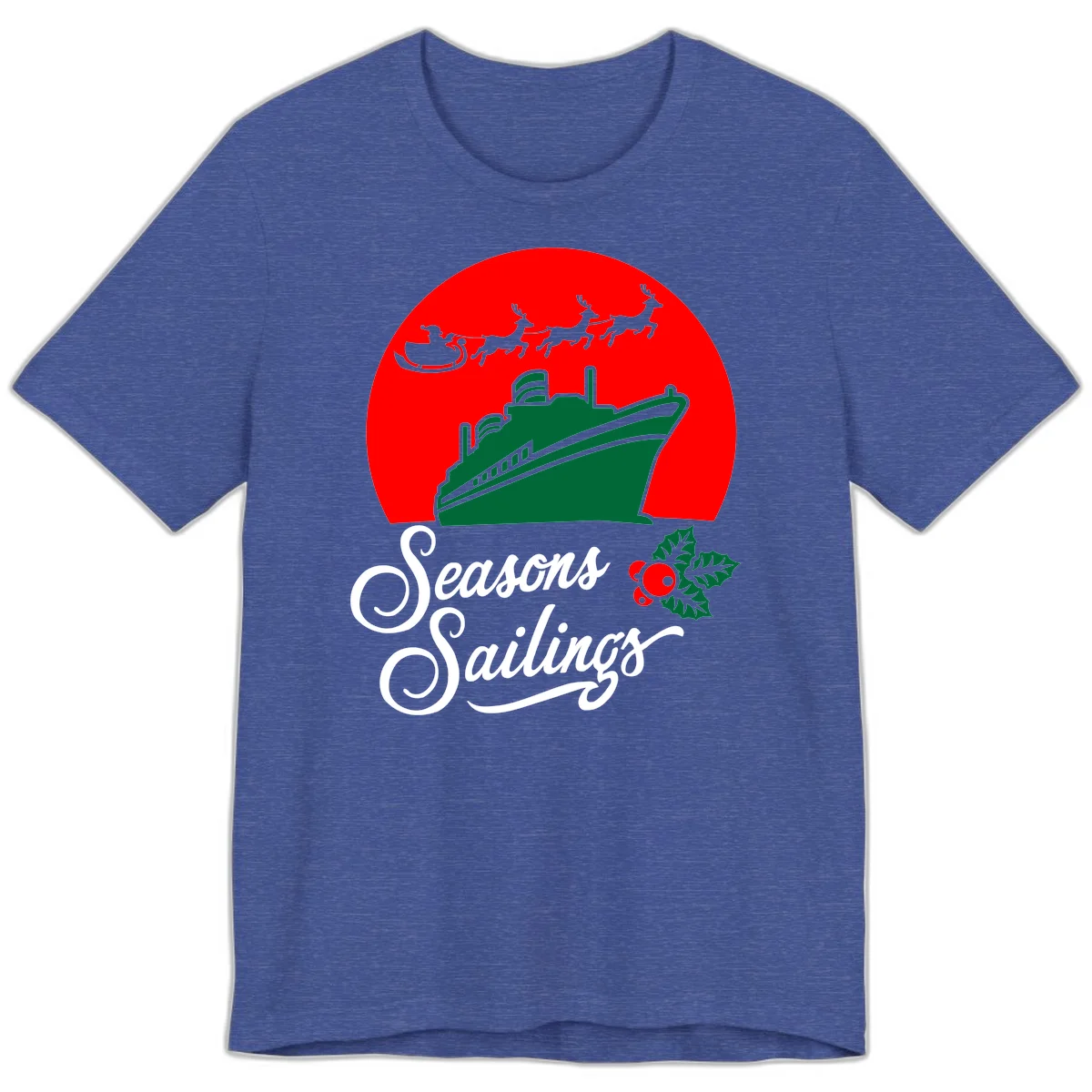 Seasons Sailings Cruise Ship Holiday Premium T-Shirt in Heather True Royal