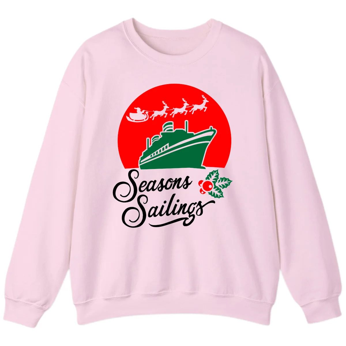Seasons Sailings Cruise Ship Holiday Sweatshirt in Light Pink