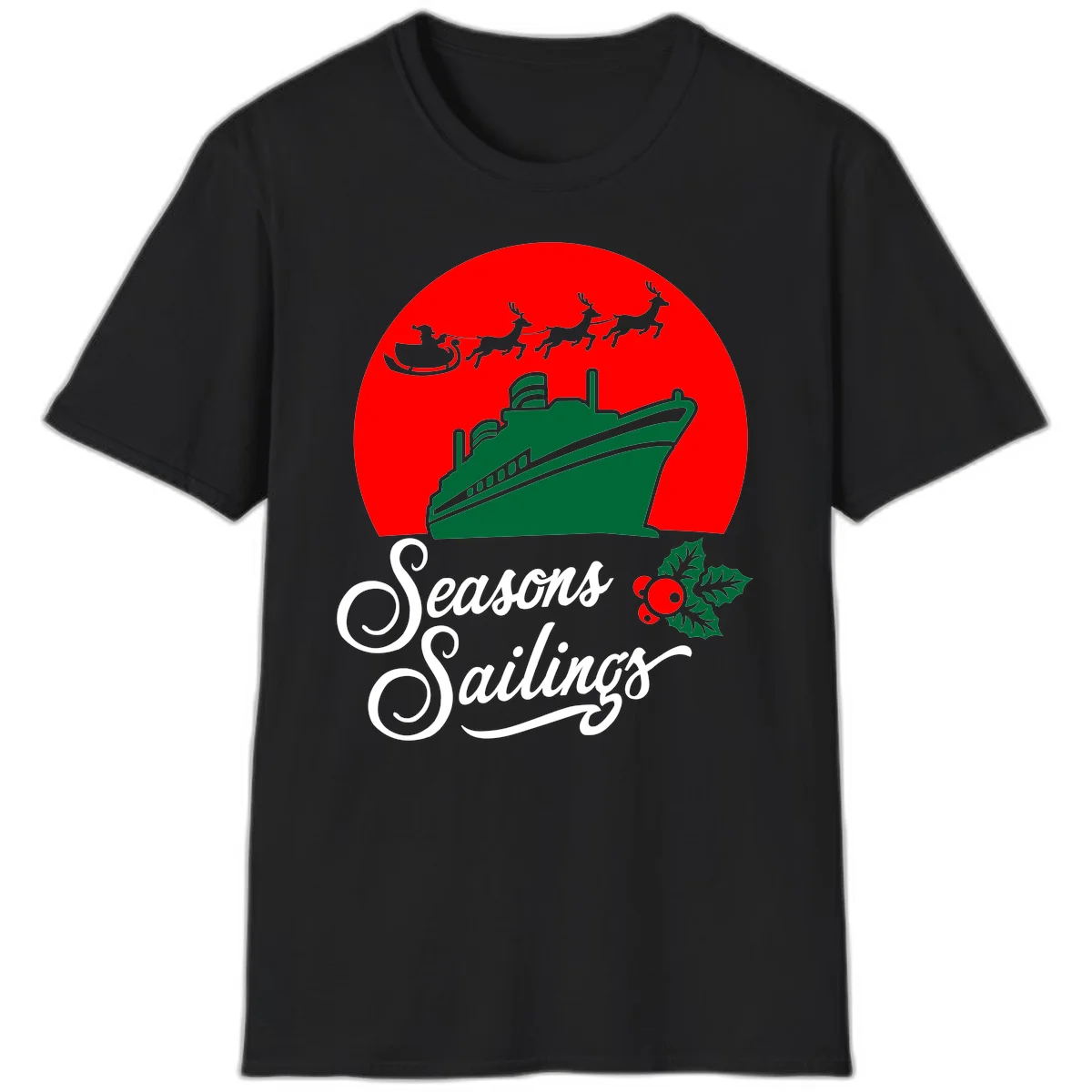 Seasons Sailings Cruise Ship Holiday T-Shirt in Black