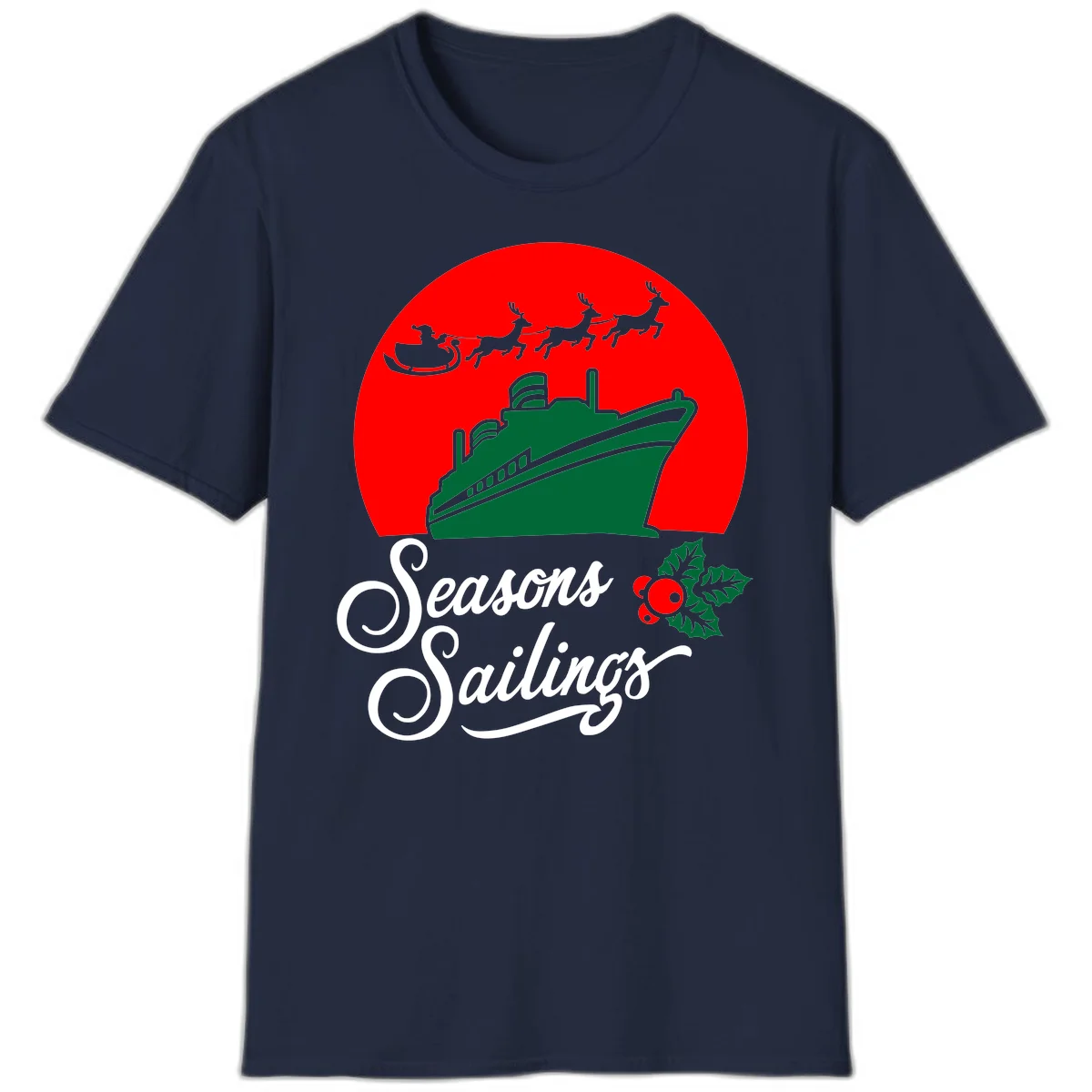 Seasons Sailings Cruise Ship Holiday T-Shirt in Navy