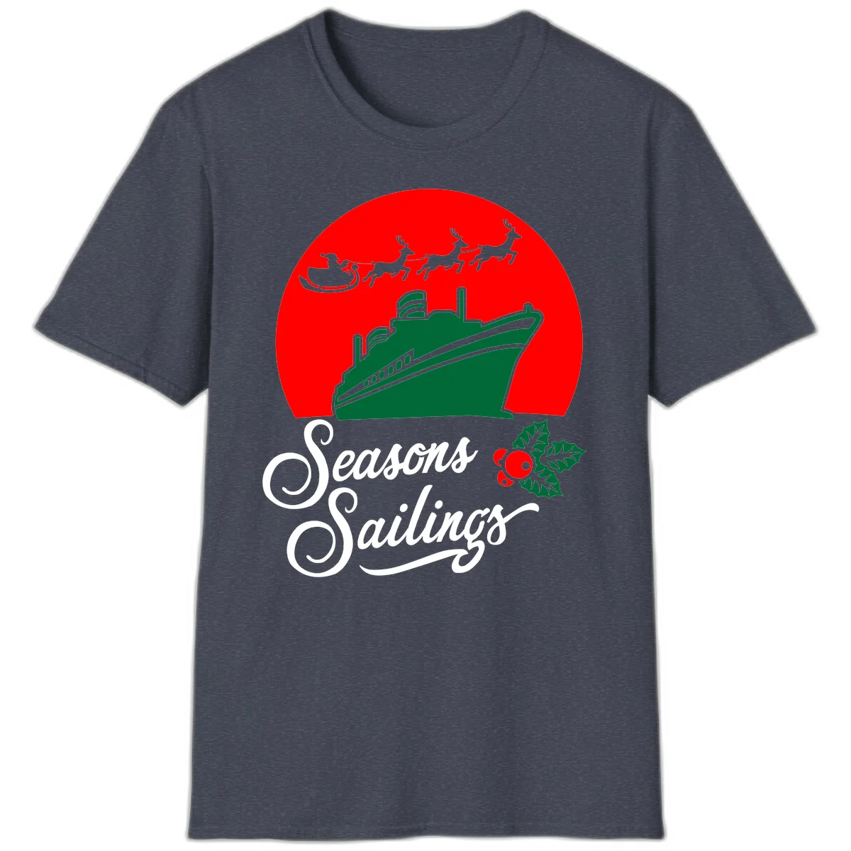 Seasons Sailings Cruise Ship Holiday T-Shirt in Heather Navy