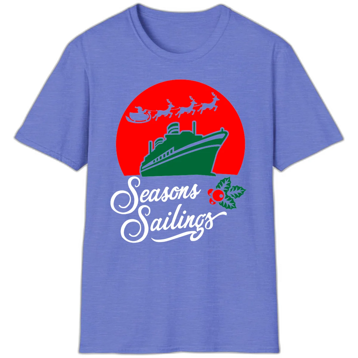 Seasons Sailings Cruise Ship Holiday T-Shirt in Heather Royal