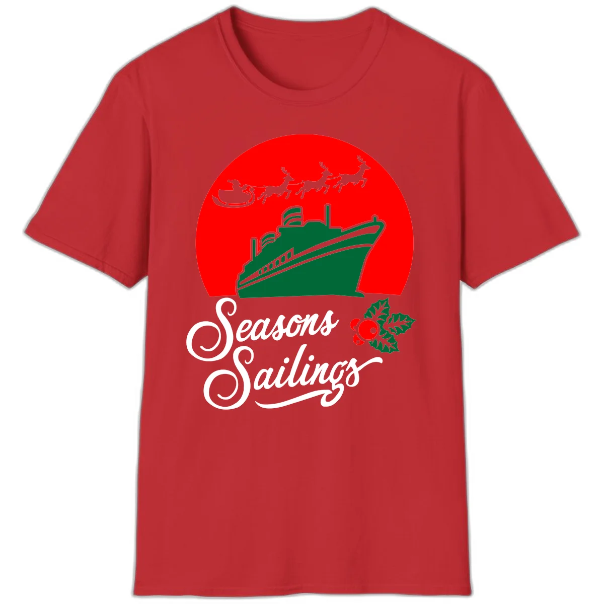 Seasons Sailings Cruise Ship Holiday T-Shirt in Red