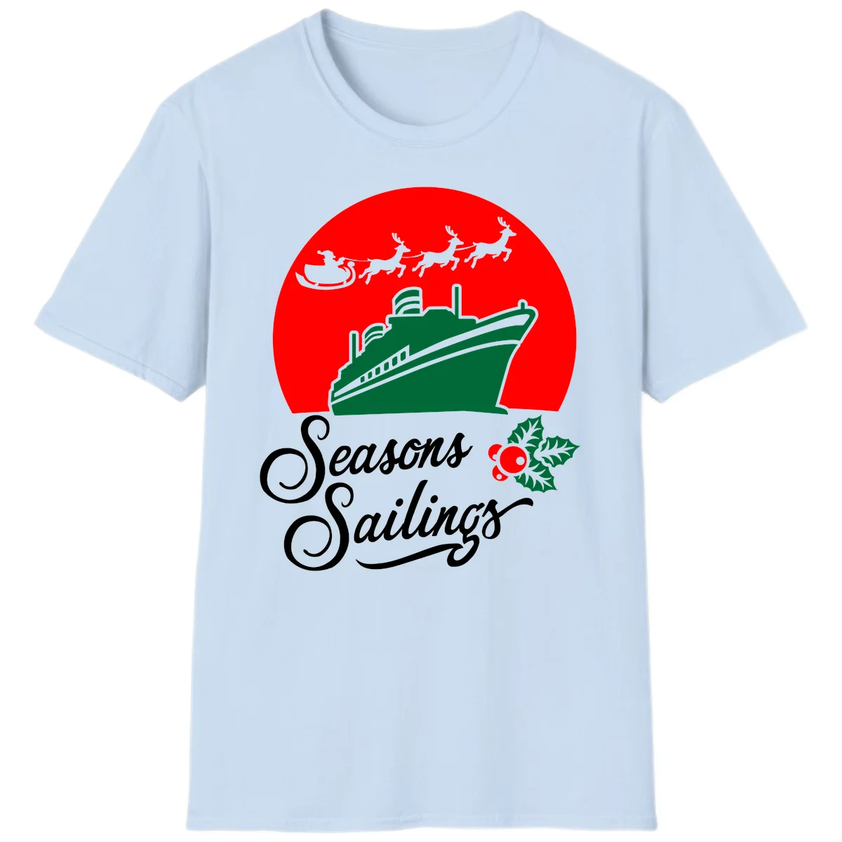 Seasons Sailings Cruise Ship Holiday T-Shirt in Light Blue